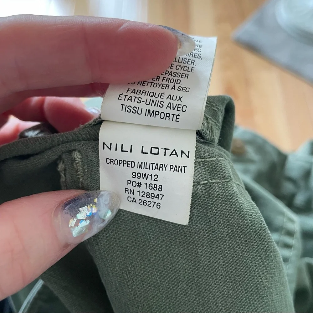 NILI LOTAN Olive Green Cropped French Military Cotton Twill Zipper Ankle Pants 8 - Picture 10 of 11